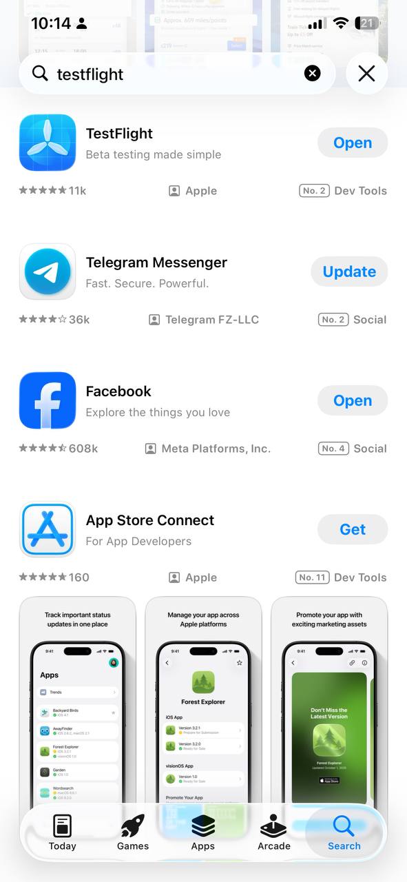 Step 1.2 - Search TestFlight