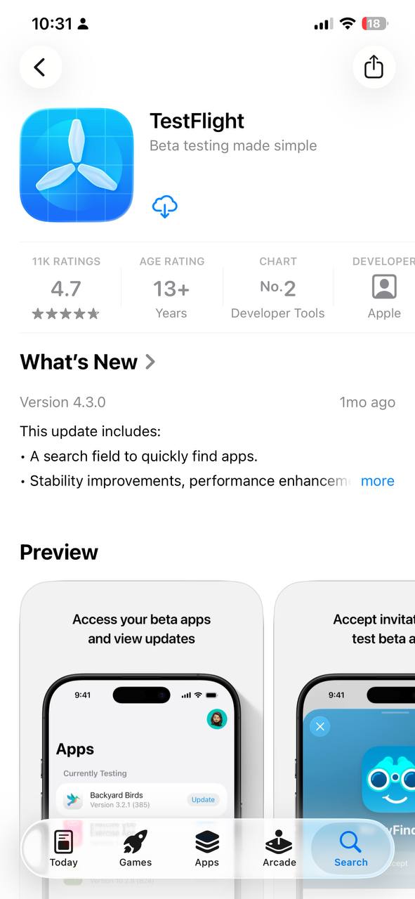 Step 1.3 - Download TestFlight